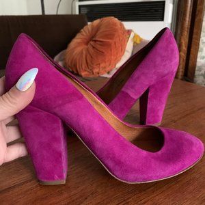 Fun Magenta Suede Chunky Heels